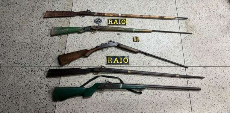 Cinco espingardas são apreendidas em casa abandonada, em Caririaçu